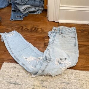 American Eagle Outfitters Light Blue Distressed Straight Leg Jeans